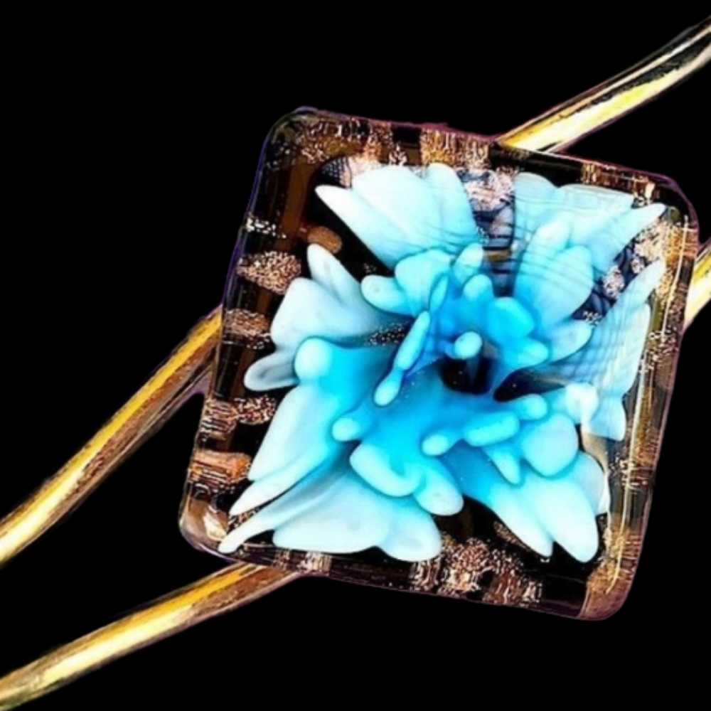 Lampwork Floral Art Glass Clamper Bracelet